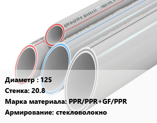 Труба полипропиленовая 125 s=20.8 PPR/PPR+GF/PPR стекловолокно, шт, Fusitek, для гор. и хол. воды и отопления цена от 6395 ₼ / шт, где купить, условия доставки в Баку и Бакинская области